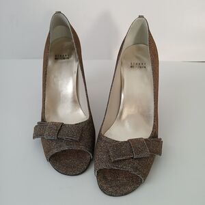 Stuart Weistzman Bowover Metallic Peep Toe Heels Sparkly Women's Size 10